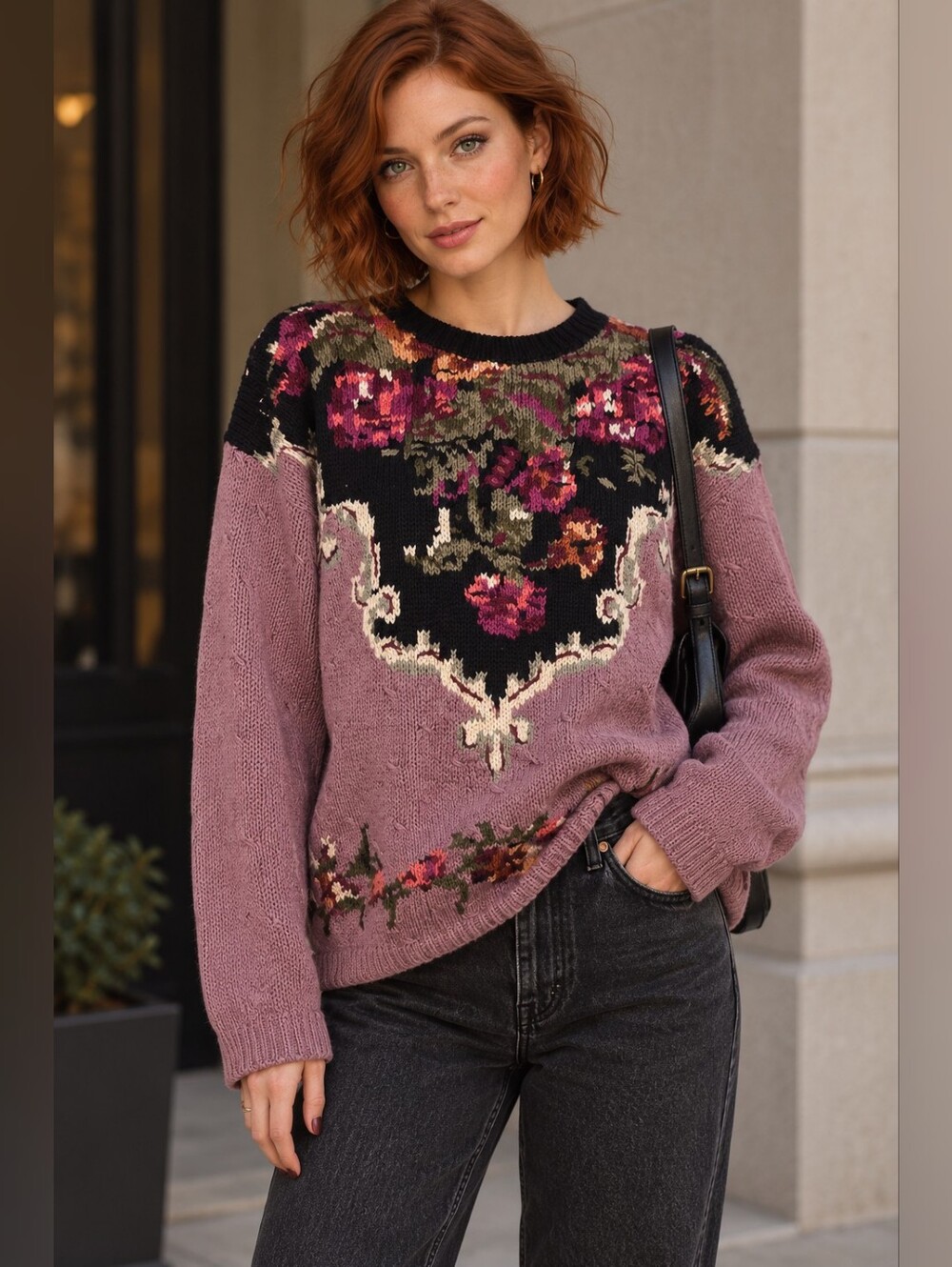 Vintage Studio Michele Stuart Floral Tapestry Sweater Womens M 90s Cottagecore